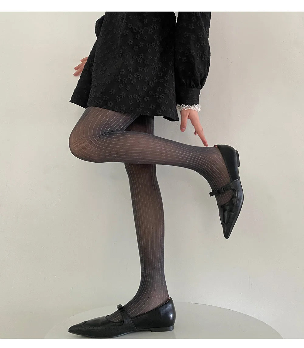 Silver Striped Fishnet Tights