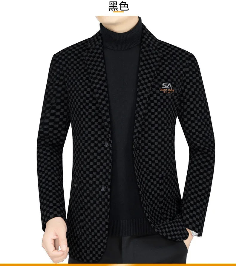 Men Fleece Checkered Suits