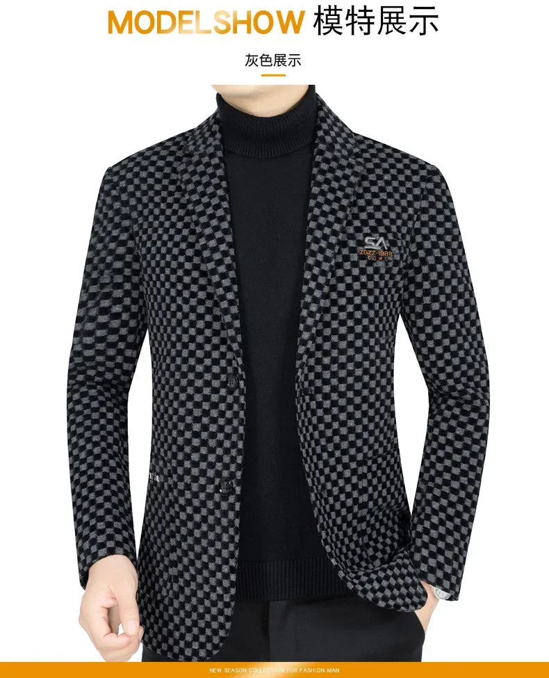 Men Fleece Checkered Suits