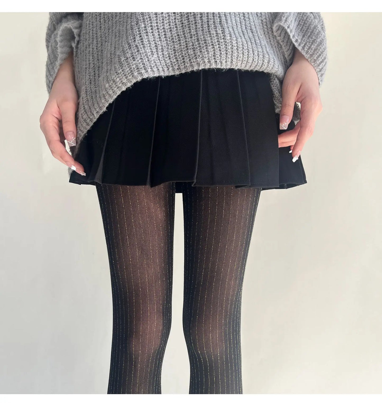 Silver Striped Fishnet Tights