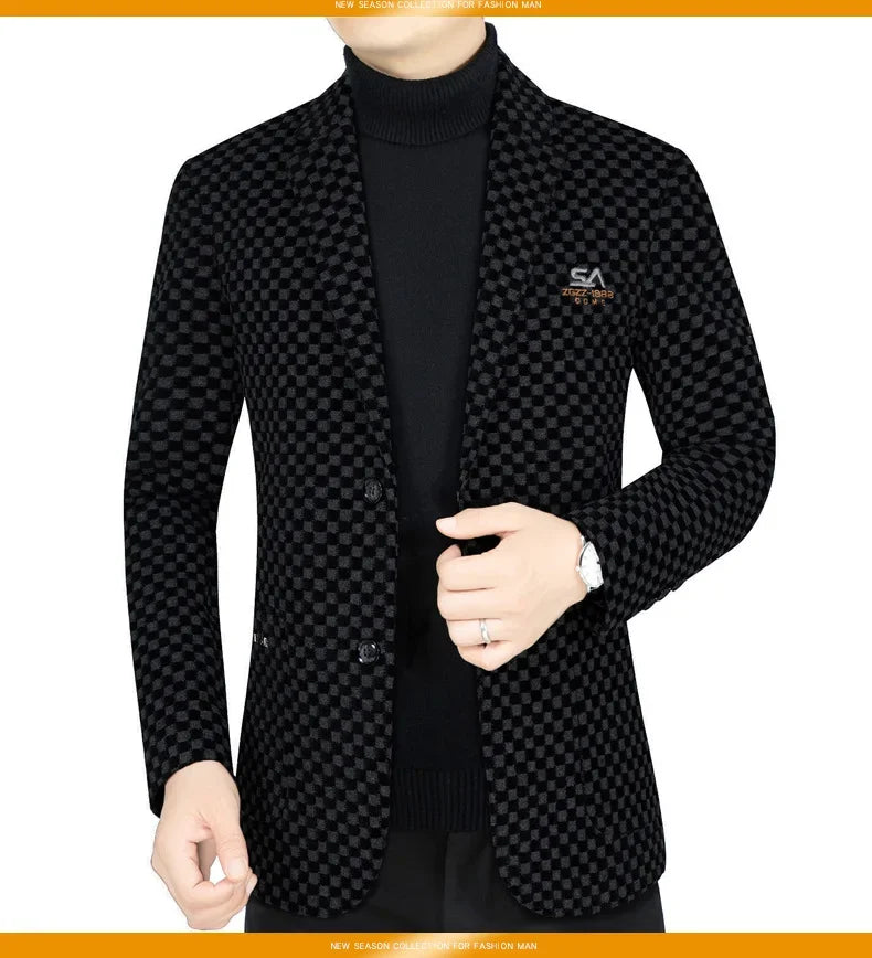 Men Fleece Checkered Suits