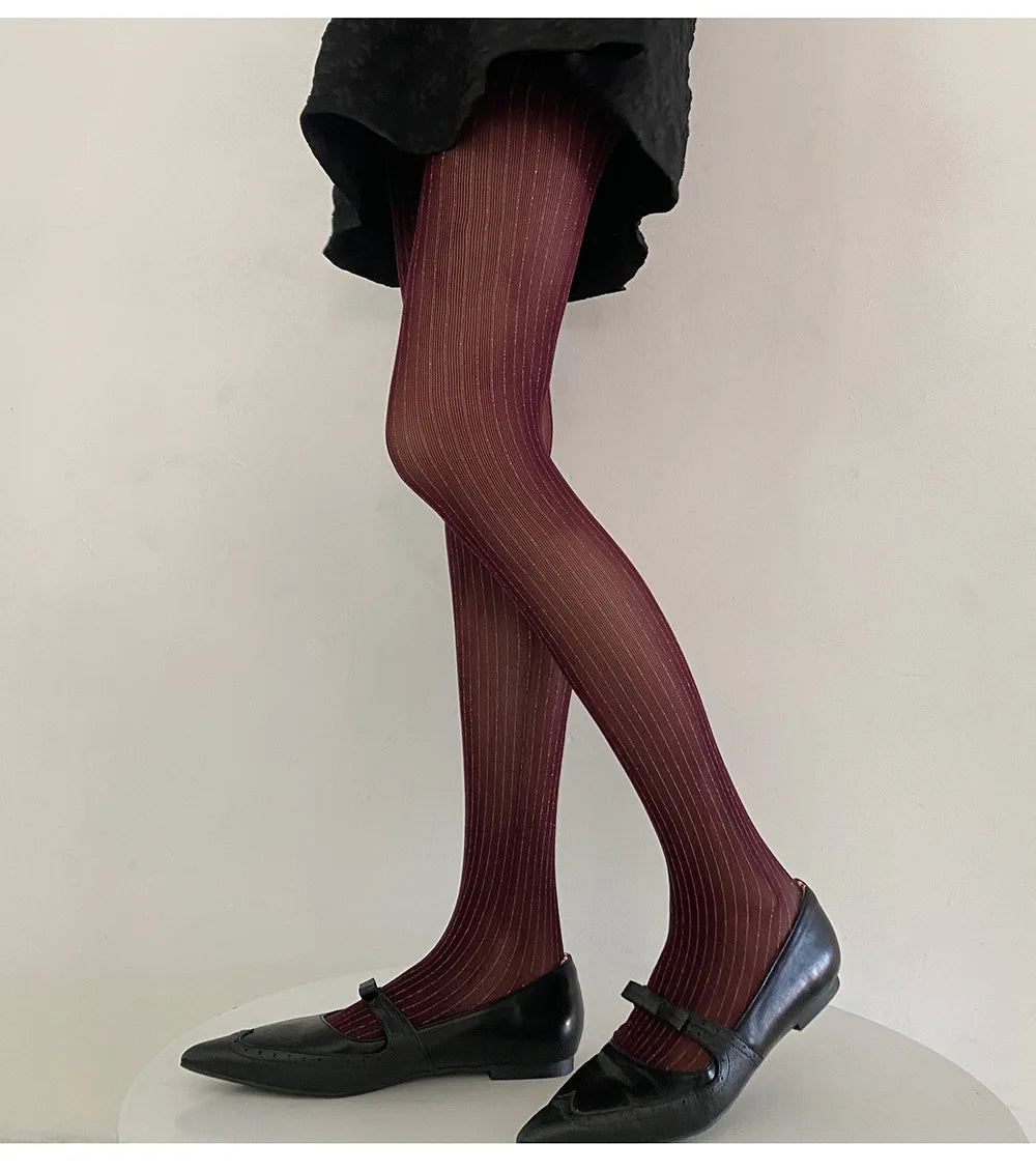 Silver Striped Fishnet Tights