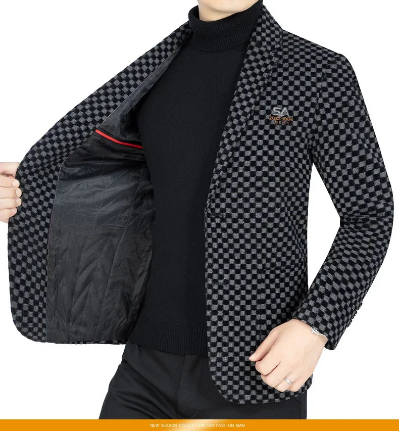 Men Fleece Checkered Suits