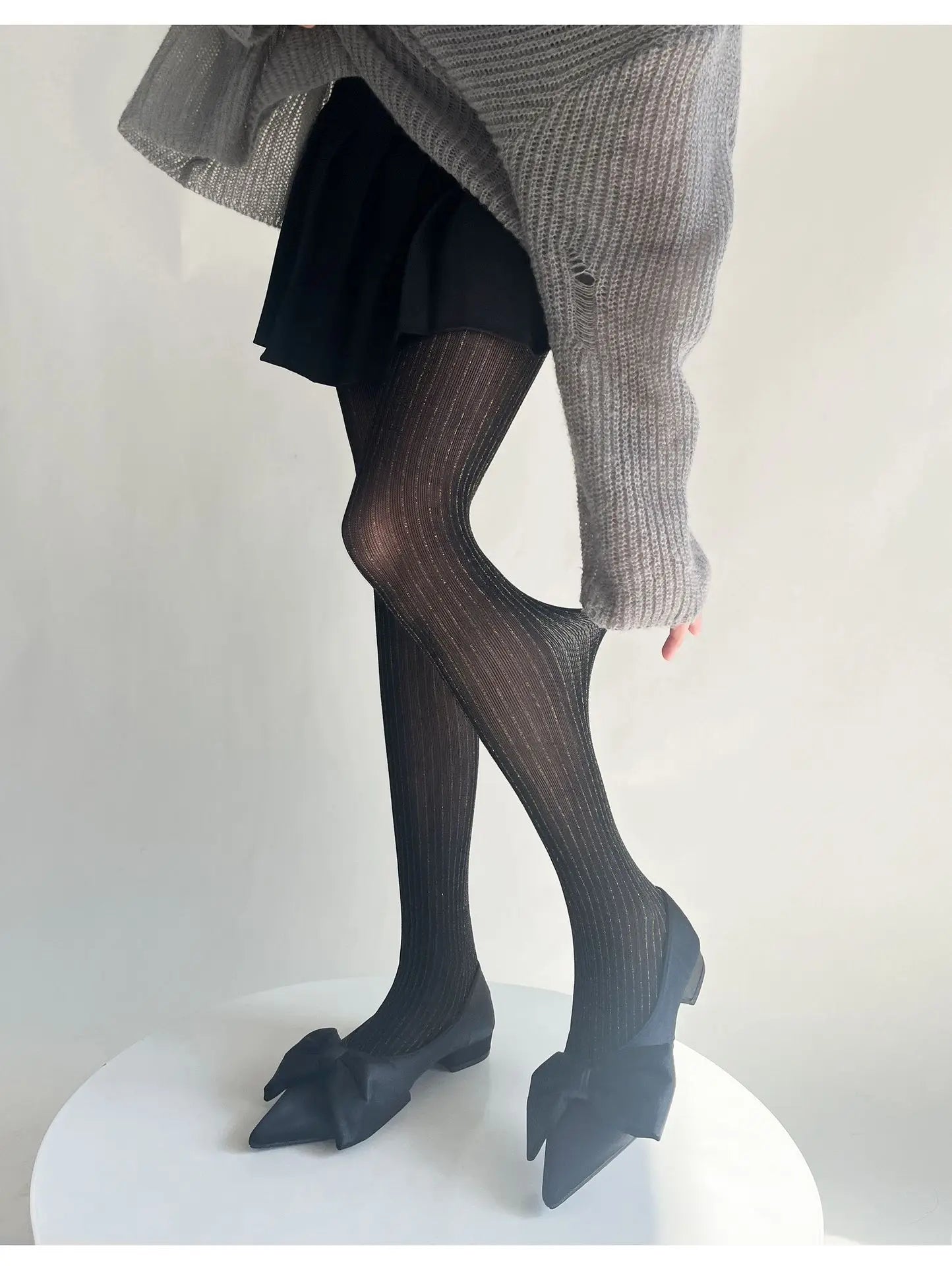 Silver Striped Fishnet Tights