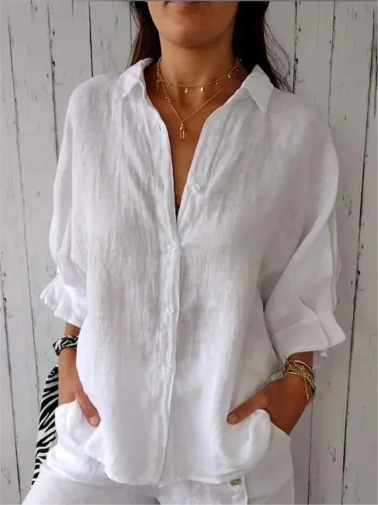 Elegant Cotton Linen Bow-Back Shirt