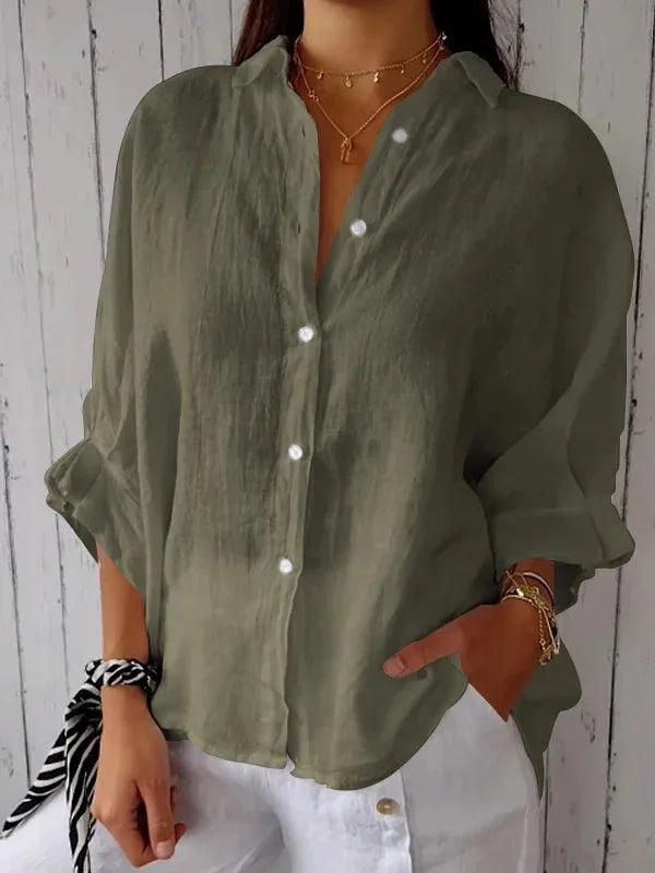 Elegant Cotton Linen Bow-Back Shirt