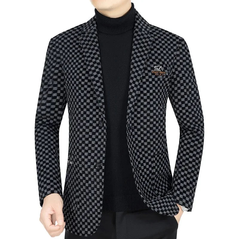 Men Fleece Checkered Suits