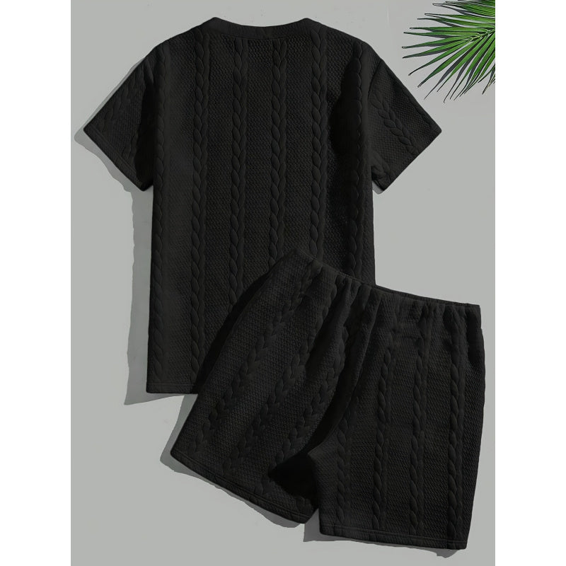 Men’s Solid Jacquard T-Shirt & Shorts Set