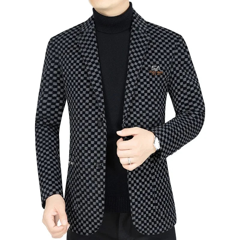 Men Fleece Checkered Suits