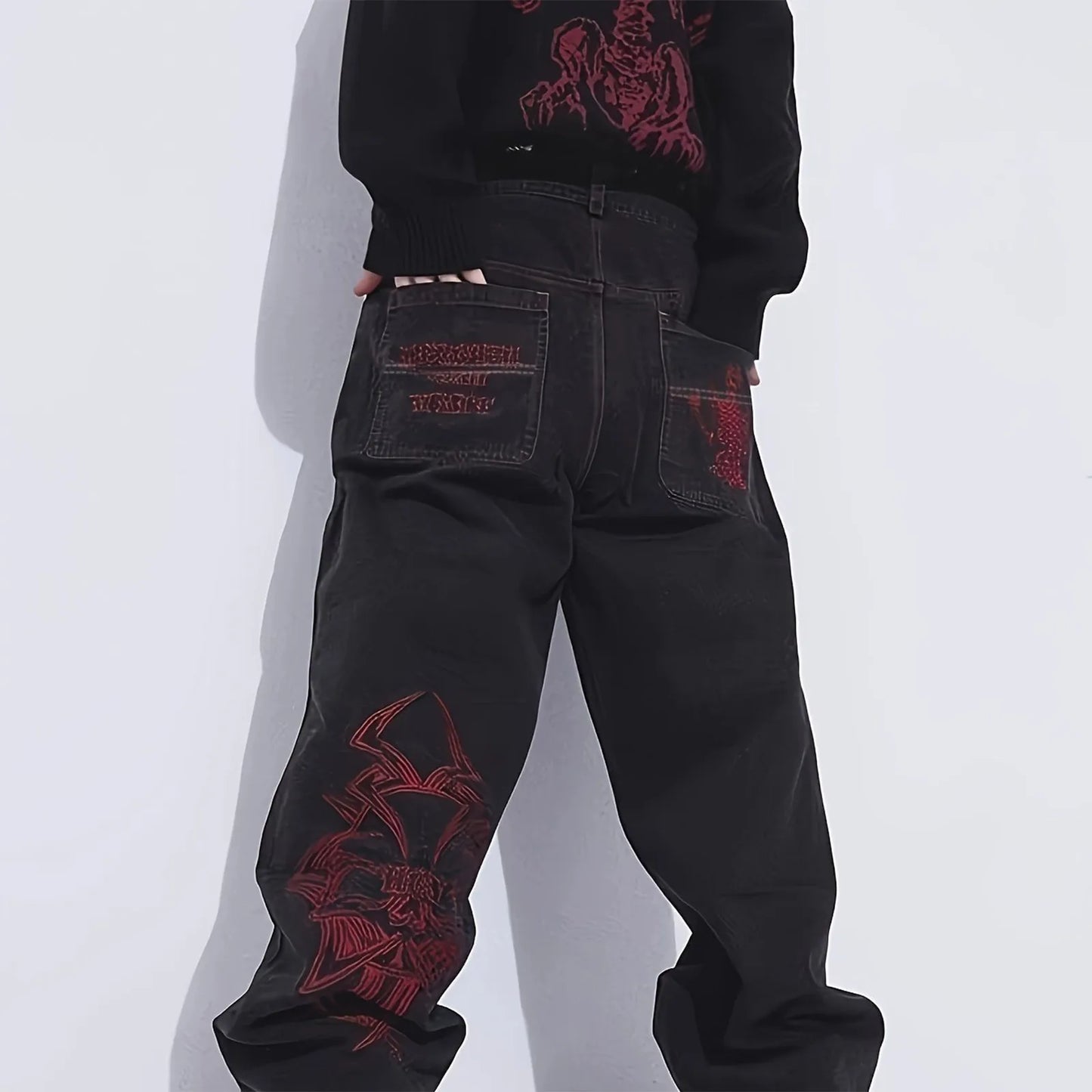 Embroidered Wide-Leg Street Pants
