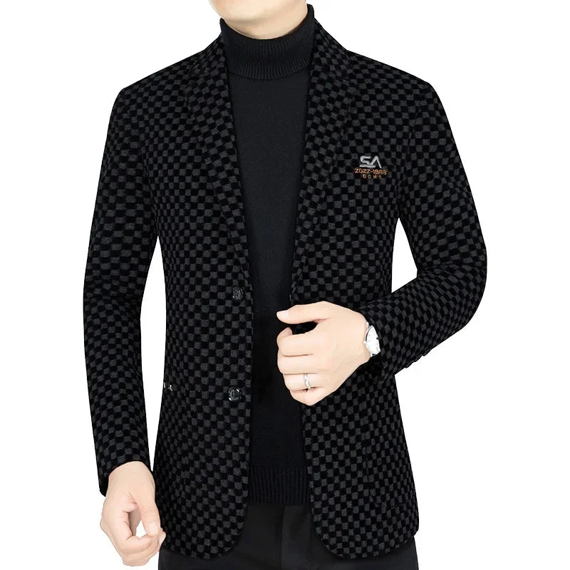Men Fleece Checkered Suits
