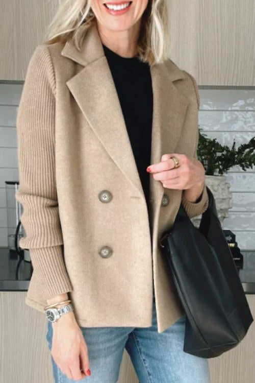Chic Lapel Knit Sleeve Coat