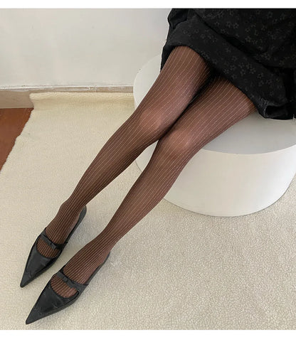 Silver Striped Fishnet Tights