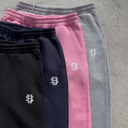 Embroidered Wide-Leg Joggers