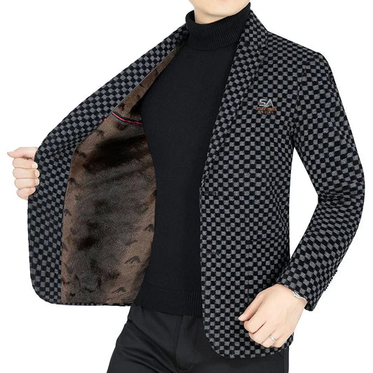 Men Fleece Checkered Suits