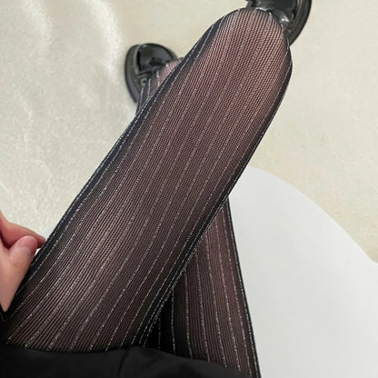 Silver Striped Fishnet Tights