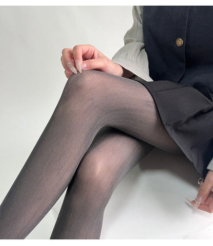 Silver Striped Fishnet Tights