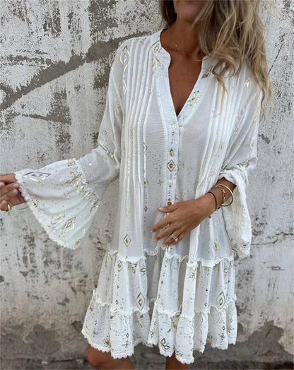Golden Grace™ – Elegant Lace Sleeve Dress