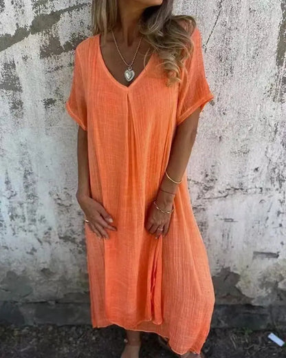 BreezeFlow™ V-Neck Cotton Linen Dress