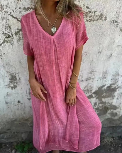 BreezeFlow™ V-Neck Cotton Linen Dress