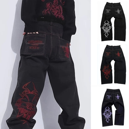Embroidered Wide-Leg Street Pants