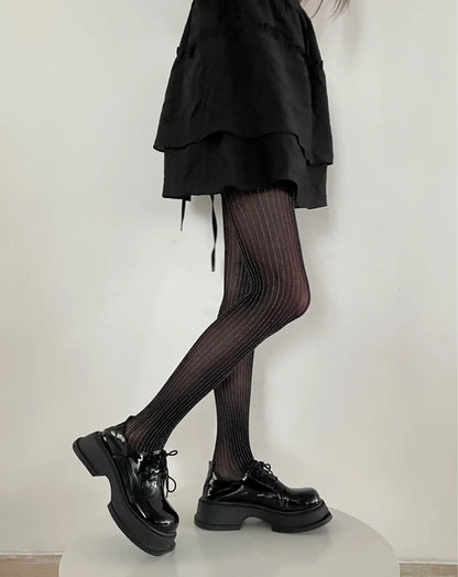 Silver Striped Fishnet Tights