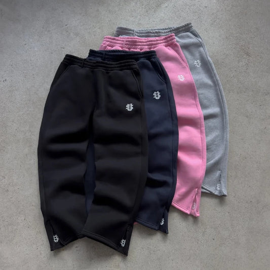 Embroidered Wide-Leg Joggers