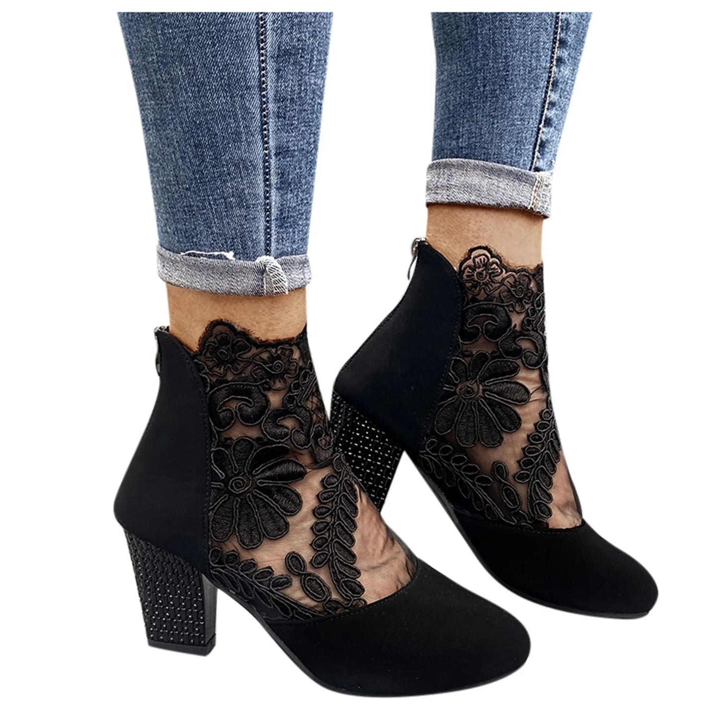Elegant Embroidered Chunky Heel Sandals