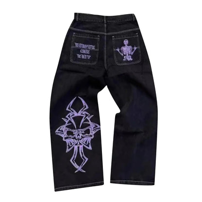 Embroidered Wide-Leg Street Pants