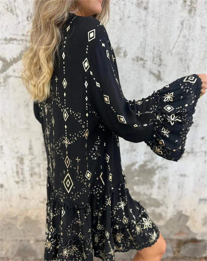 Golden Grace™ – Elegant Lace Sleeve Dress