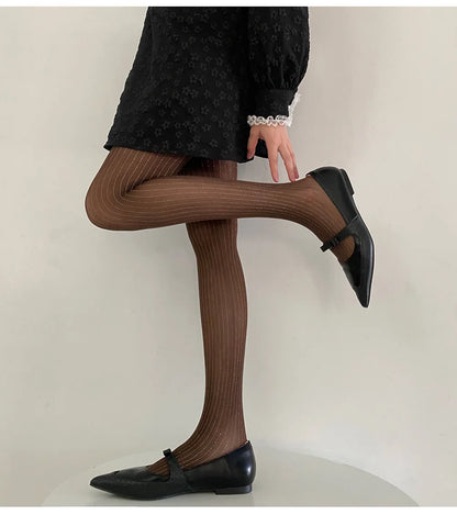 Silver Striped Fishnet Tights