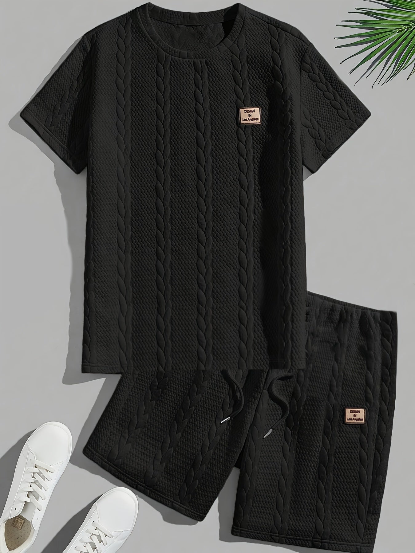 Men’s Solid Jacquard T-Shirt & Shorts Set
