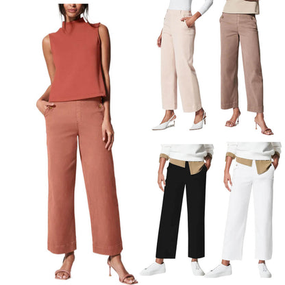 Stretch Twill Wide-Leg Pants