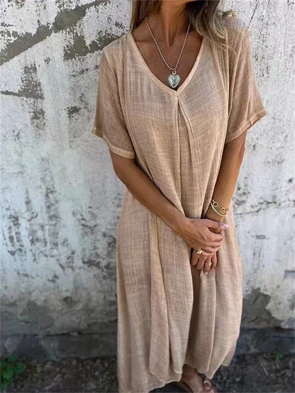 BreezeFlow™ V-Neck Cotton Linen Dress