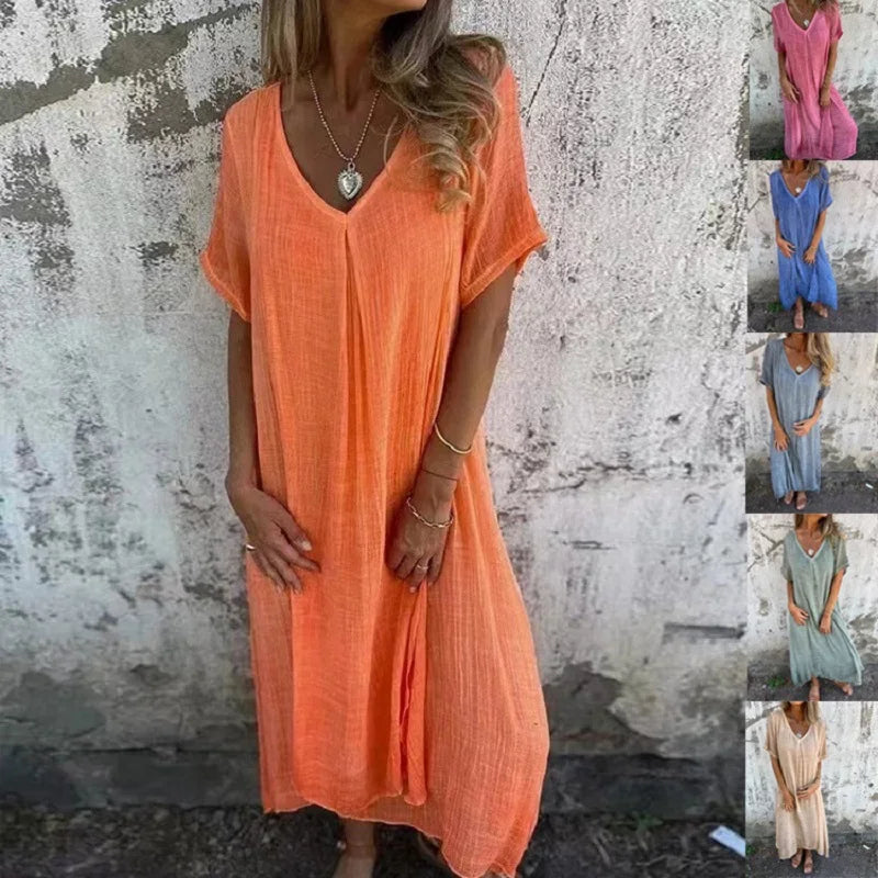 BreezeFlow™ V-Neck Cotton Linen Dress