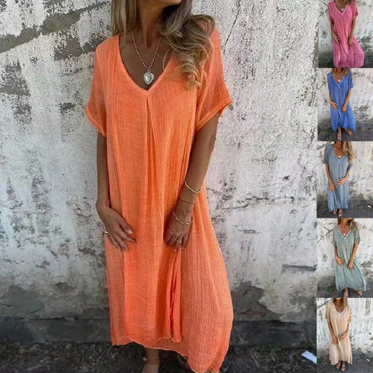 BreezeFlow™ V-Neck Cotton Linen Dress