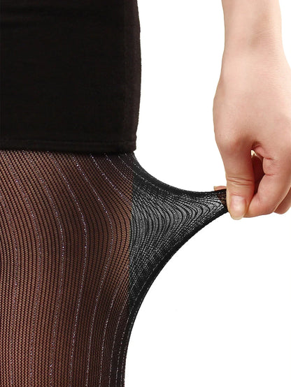 Silver Striped Fishnet Tights