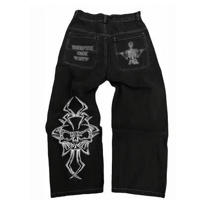 Embroidered Wide-Leg Street Pants