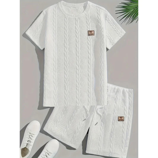 Men’s Solid Jacquard T-Shirt & Shorts Set