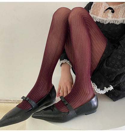 Silver Striped Fishnet Tights
