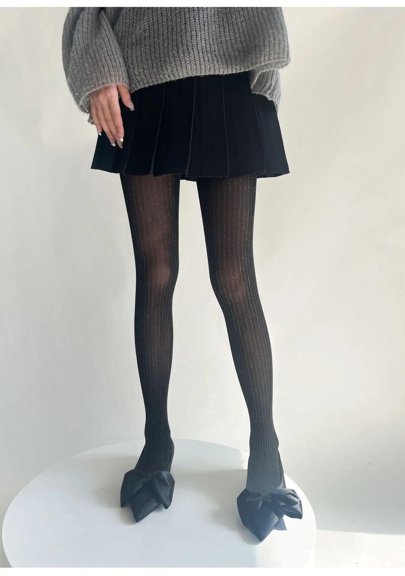 Silver Striped Fishnet Tights