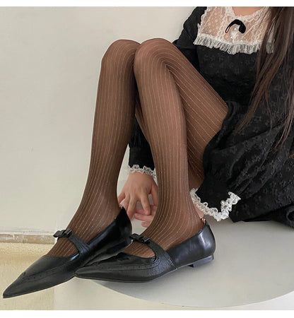 Silver Striped Fishnet Tights