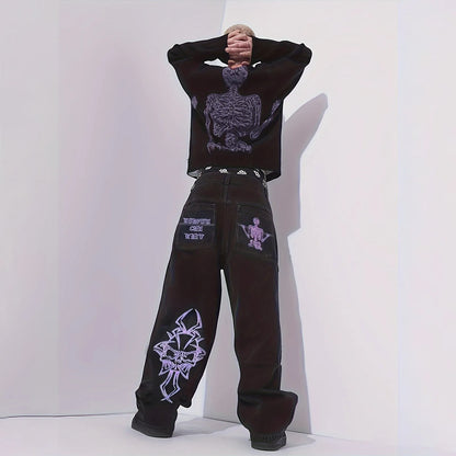 Embroidered Wide-Leg Street Pants