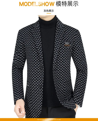 Men Fleece Checkered Suits