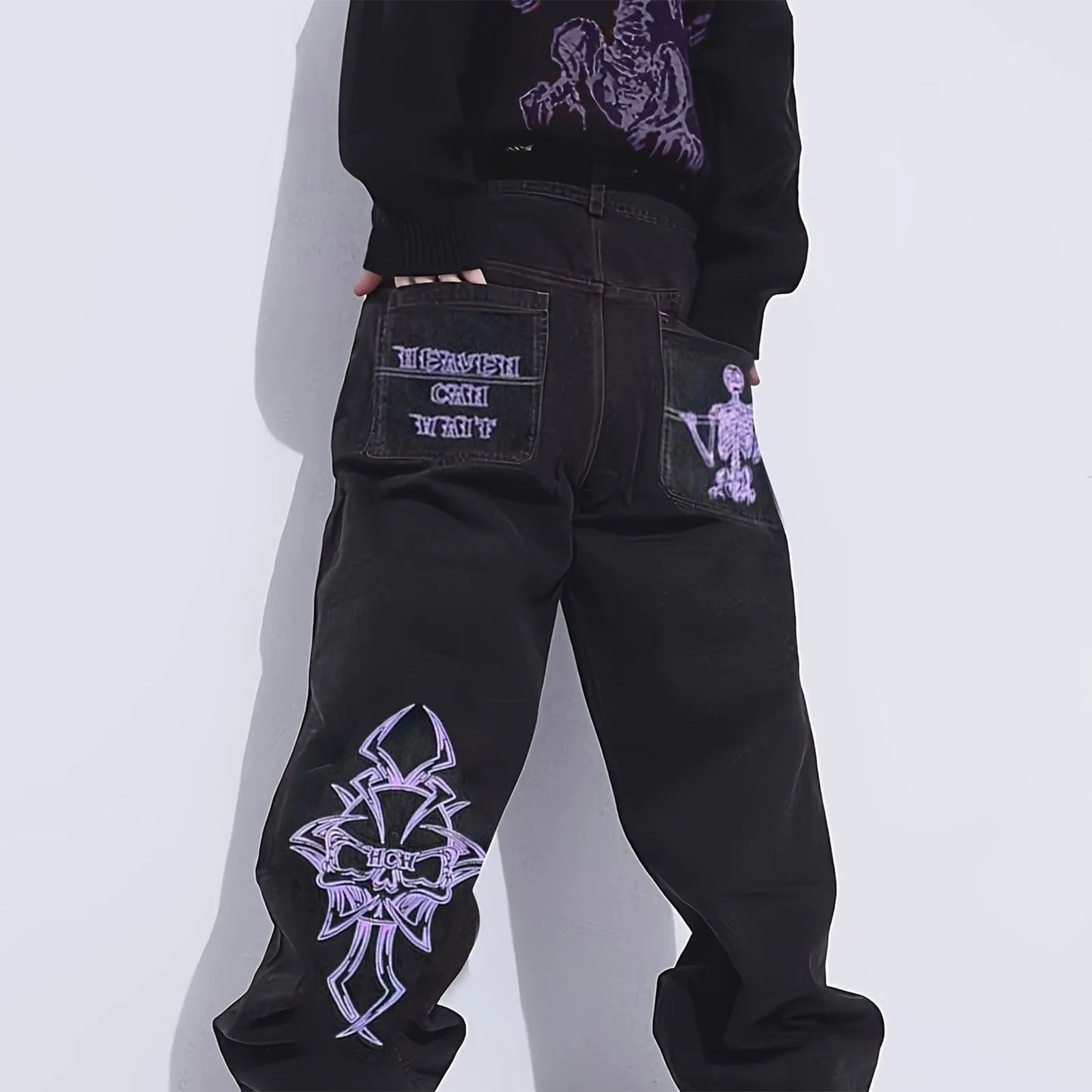 Embroidered Wide-Leg Street Pants