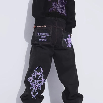 Embroidered Wide-Leg Street Pants