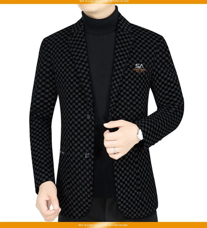 Men Fleece Checkered Suits