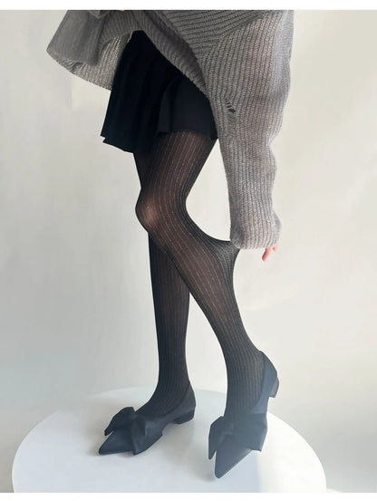 Silver Striped Fishnet Tights