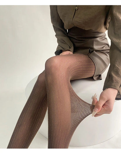 Silver Striped Fishnet Tights