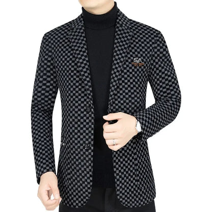 Men Fleece Checkered Suits